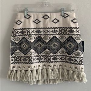 Cream skirt with tribal detail and tassels